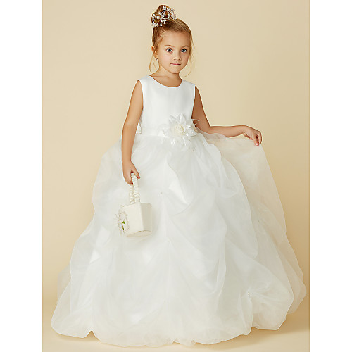 

Ball Gown Floor Length Wedding / First Communion Flower Girl Dresses - Organza / Satin Sleeveless Jewel Neck with Sash / Ribbon / Bow(s) / Flower