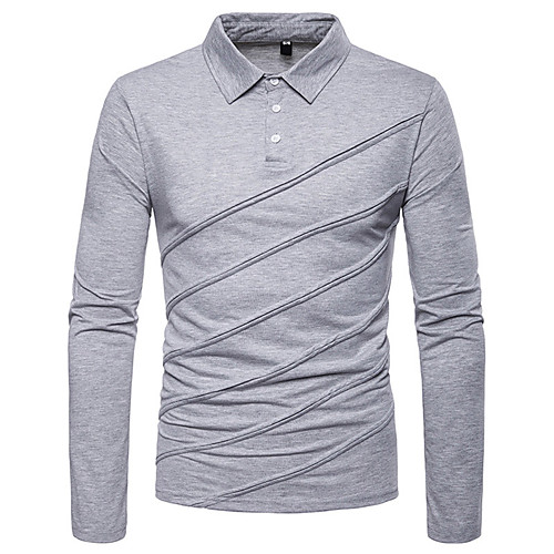 

Men's Striped Solid Colored Polo - Cotton Basic Street chic Daily Weekend Shirt Collar White / Black / Light gray / Dark Gray / Long Sleeve