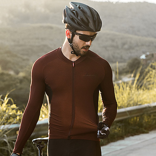 

SANTIC Men's Long Sleeve Cycling Jersey Coffee Solid Color Bike Jersey Top Breathable Moisture Wicking Sports Elastane Terylene Mountain Bike MTB Road Bike Cycling Clothing Apparel / Stretchy