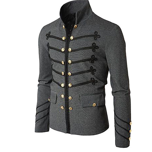 

Men's Daily Basic Regular Coat, Solid Colored Stand Long Sleeve Polyester Black / Gray