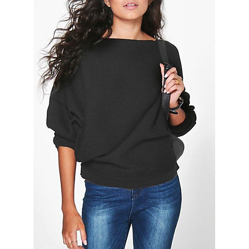 

Women's Pullover Solid Colored Long Sleeve Regular Sweater Cardigans Blue Wine Gray