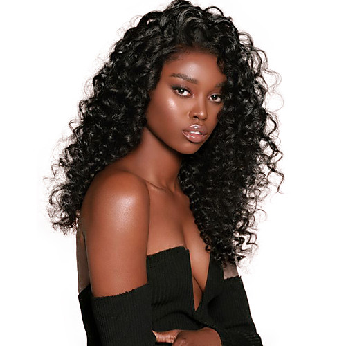 

Remy Human Hair 360 Frontal Wig Deep Parting style Brazilian Hair Loose Curl Natural Wig 150% 180% Density with Baby Hair Thick Updo with Clip Women's Long Human Hair Lace Wig WoWEbony