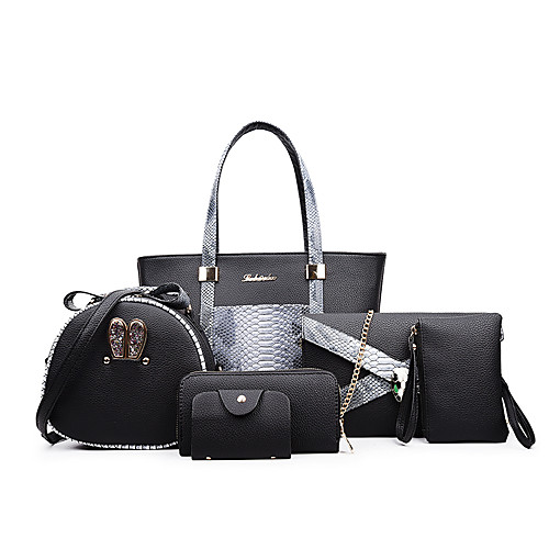 

Women's Zipper PU Bag Set Bag Sets Solid Color 6 Pieces Purse Set Black / White / Fuchsia / Fall & Winter