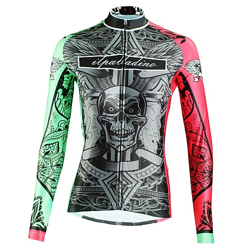 

ILPALADINO Women's Long Sleeve Cycling Jersey Winter Fleece Elastane Green Skull Bike Top Mountain Bike MTB Road Bike Cycling Fleece Lining Breathable Quick Dry Sports Clothing Apparel