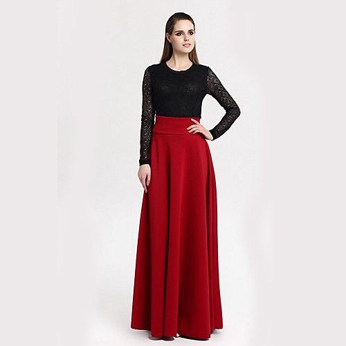 

Women's Going out Sophisticated Plus Size Swing Skirts Solid Colored Artistic Style Black Red Wine / Maxi