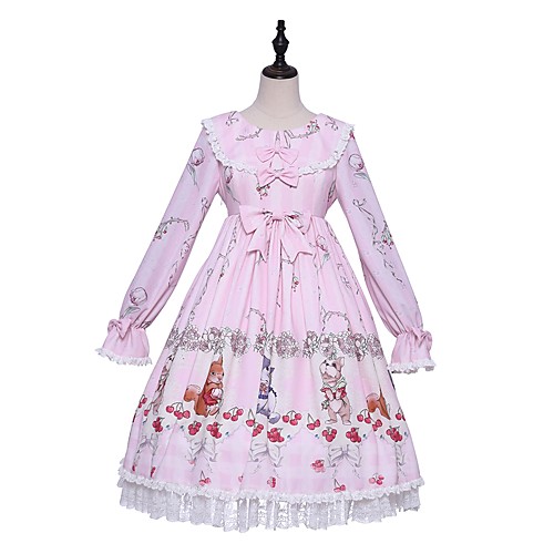 

Sweet Lolita Princess Lolita Country Lolita Dress Female Japanese Cosplay Costumes Light Pink Pattern Bishop Sleeve Long Sleeve Knee Length