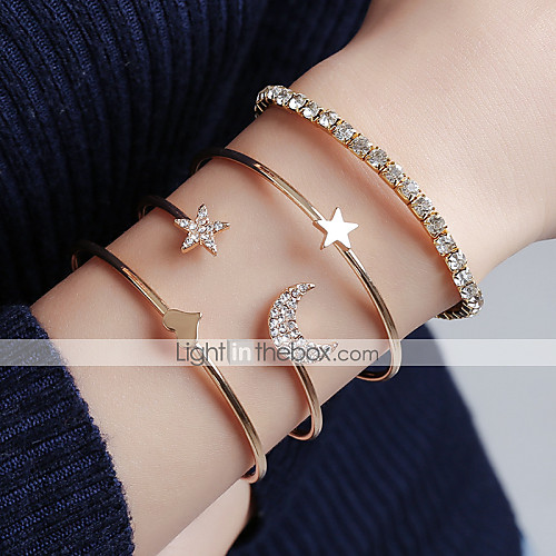 

4pcs Women's Cubic Zirconia Bracelet Bangles Cuff Bracelet Tennis Bracelet Layered Mismatched Sweet Heart Star Ladies Sweet Cute Rhinestone Bracelet Jewelry Gold For Wedding Daily Ceremony Street