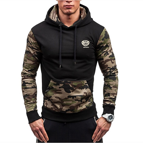 

Men's Patchwork Hoodie & Sweatshirt Camo / Camouflage Cotton Running Fitness Top Plus Size Long Sleeve Activewear Breathable Anatomic Design Sweat-wicking Stretchy