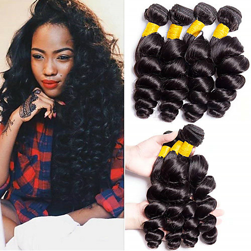 

4 Bundles Hair Weaves Brazilian Hair Loose Wave Human Hair Extensions Remy Human Hair 100% Remy Hair Weave Bundles 400 g Natural Color Hair Weaves / Hair Bulk Human Hair Extensions 8-28 inch Natural