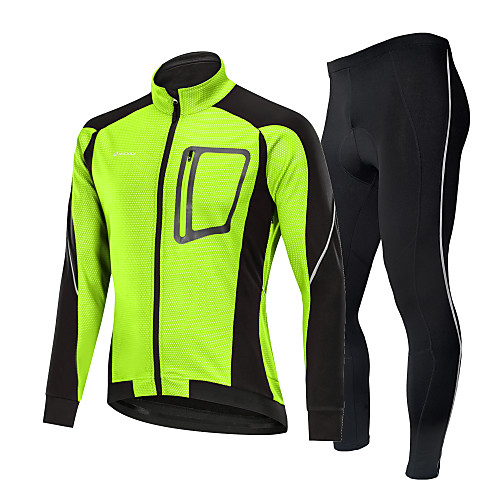 

Nuckily Men's Long Sleeve Cycling Jacket with Pants Black Black / Red Black / Green Bike Clothing Suit Thermal / Warm Windproof Fleece Lining 3D Pad Winter Sports Spandex Fleece Patchwork Mountain