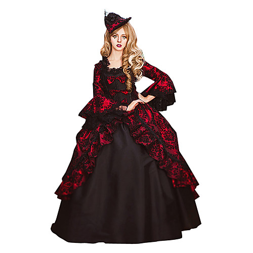 

Maria Antonietta Rococo Victorian 18th Century Vacation Dress Dress Party Costume Masquerade Prom Dress Women's Cotton Costume Red Vintage Cosplay Party Prom Long Sleeve Floor Length Long Length Ball