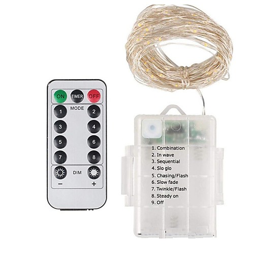 

10m String Lights Remote Controls 100 LEDs Dip Led 1 13Keys Remote Controller 1 set Warm White Cold White Multi Color Christmas Wedding Decoration AA Batteries Powered