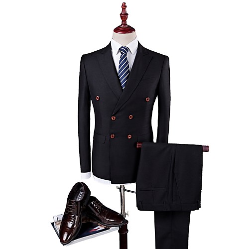 

Tuxedos Standard Fit Peak Double Breasted Six-buttons Cotton / Polyester Solid Colored