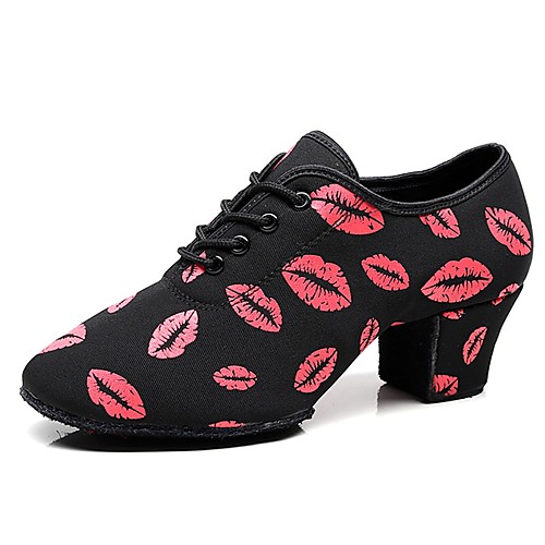 

Women's Dance Shoes Elastic Fabric Jazz Shoes Oxford / Sneaker Thick Heel Customizable Black / Red / Performance / Practice