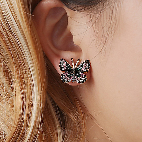 

Women's Stud Earrings Retro Butterfly Ladies Unique Design Vintage Trendy Korean Cute Rhinestone Earrings Jewelry Golden For Party Gift Daily Date 1pc