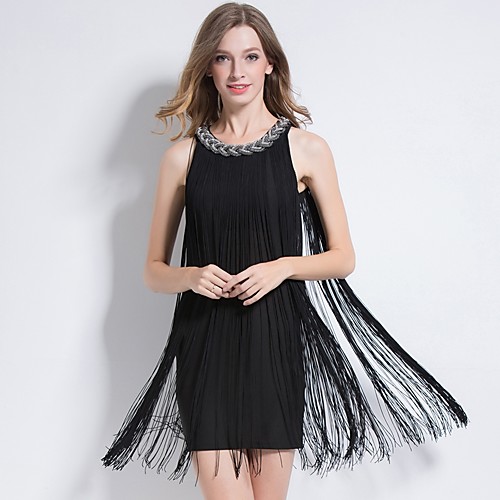 

The Great Gatsby Charleston 1920s Vintage The Great Gatsby Vacation Dress Flapper Dress Prom Dress Women's Tassel Fringe Costume White / Black / Red Vintage Cosplay Party Prom Sleeveless Mini