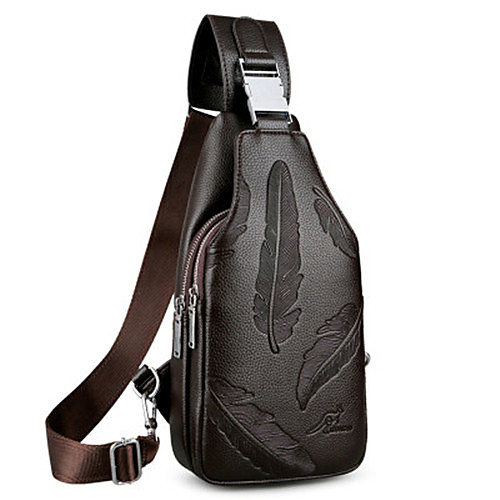 

Men's Zipper PU Sling Shoulder Bag Black / Dark Brown