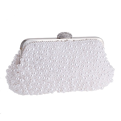 

Women's Bags Polyester Evening Bag Pearls Crystals Solid Color Party Wedding Event / Party Wedding Bags Handbags White Beige