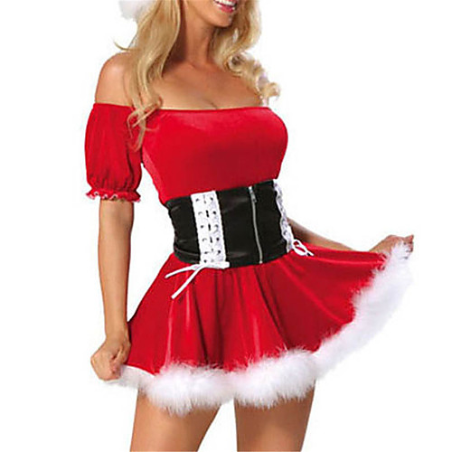 

Uniforms Costume Christmas Dress Santa Clothes Adults Highschool Women's Dresses Vacation Dress Christmas Christmas Halloween Carnival Festival / Holiday Spandex Polyester Red Women's Easy Carnival