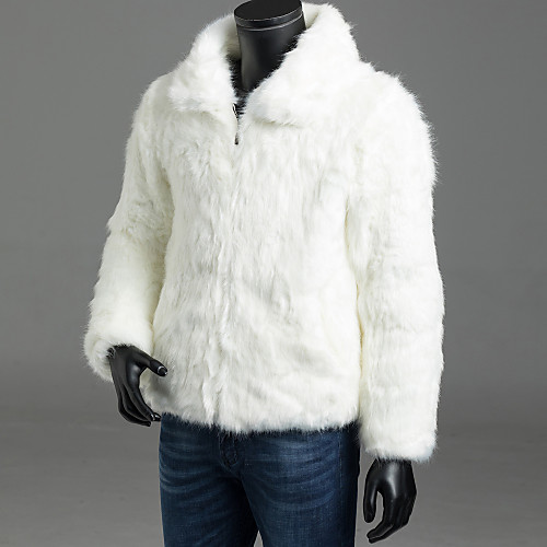 

Men's Fur Coats Solid Colored Fall Fur Coat Regular Daily Long Sleeve Faux Fur Coat Tops White