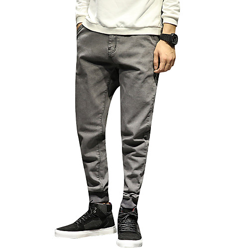 

Men's Basic Streetwear Harlem Pants Plus Size Loose Daily Going out Club Harem Jeans Pants Solid Colored Full Length Gray