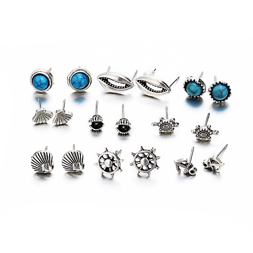 

Women's Stud Earrings Classic Turtle Anchor Ladies Vintage Romantic Resin Earrings Jewelry Silver For Date Festival 1 set