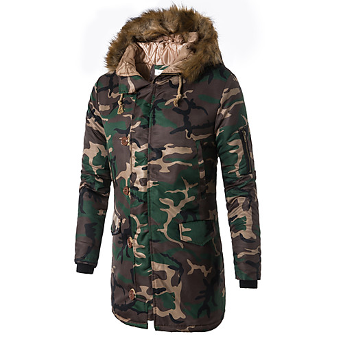 

Men's Winter Padded Parka Daily Weekend Military Camo / Camouflage Long Cotton Polyester Long Sleeve Hooded Army Green / Blue S / M / L