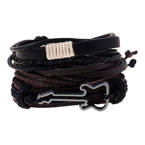 

Men's Leather Bracelet Braided Music Guitar Vintage European Fashion Leather Bracelet Jewelry Brown For Daily