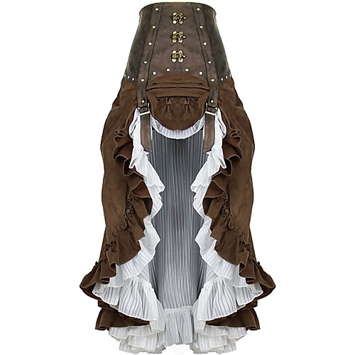 

Steampunk Petticoat Hoop Skirt Women's Sequins Rivet Chiffon Cotton Costume Coffee Vintage Cosplay