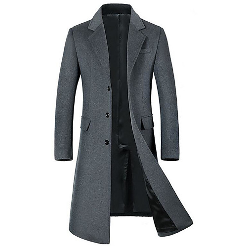 

Men's Daily Basic Long Coat, Solid Colored Shirt Collar Long Sleeve Polyester Black / Gray
