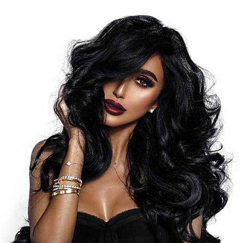 

Remy Human Hair 360 Frontal Wig Deep Parting Kardashian style Brazilian Hair Wavy Natural Wig 150% 180% Density with Baby Hair Thick Women's Long Human Hair Lace Wig WoWEbony