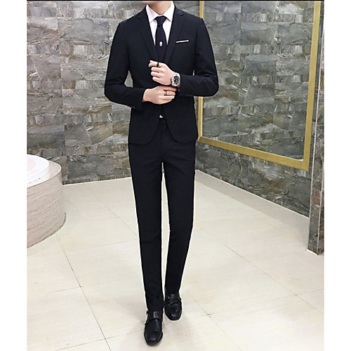 

Men's Plus Size Suits , Includes Blazer & Pants, Solid Colored Shirt Collar Polyester Navy Blue / Khaki / Light gray Business Formal