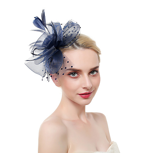 

Tulle / Feathers Fascinators / Headdress / Headpiece with Feather 1 Piece Party / Evening / Business / Ceremony / Wedding / Horse Race Headpiece