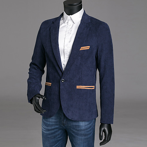 

Men's Party / Sports Street chic Fall / Winter Regular Blazer, Color Block Shirt Collar Long Sleeve Polyester Navy Blue / Wine / Khaki