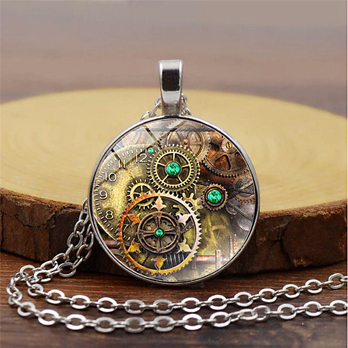 

Women's Pendant Necklace Vintage Style Gear Ladies Stylish Vintage Steampunk Glass Alloy Ancient Bronze Black Silver 50 cm Necklace Jewelry 1pc For Street