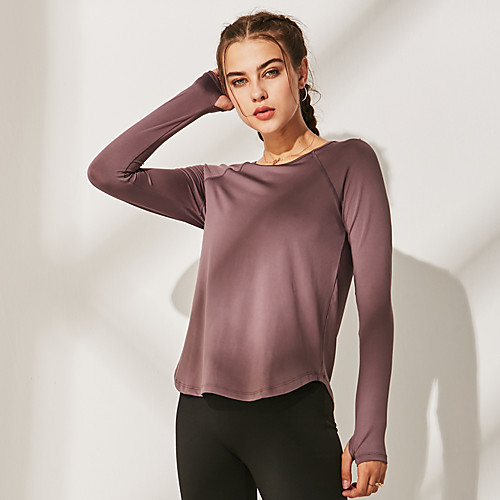 

Women's Yoga Top Solid Color Zumba Yoga Running Tee / T-shirt Long Sleeve Activewear Breathable Sweat-wicking Micro-elastic Loose