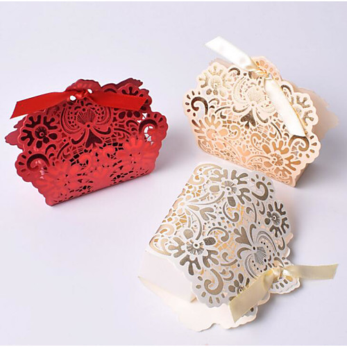 

Floral Pattern Card Paper Favor Holder with Bandage Gift Boxes - 10pcs