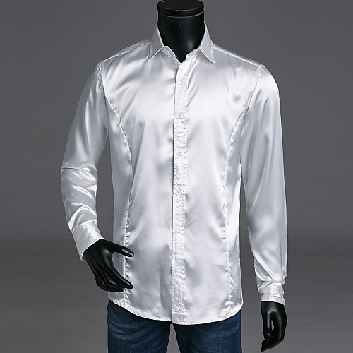 

Men's Solid Colored Basic Slim Shirt Luxury Daily Spread Collar White / Black / Blue / Red / Yellow / Blushing Pink / Orange / Khaki / Long Sleeve