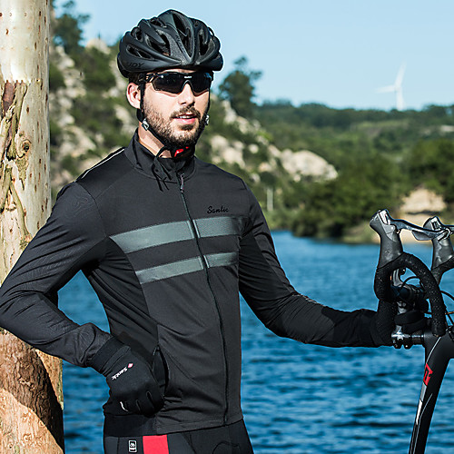 

SANTIC Men's Cycling Jacket Bike Top Breathable, Thermal / Warm Solid Colored Elastane Black Bike Wear / Stretchy