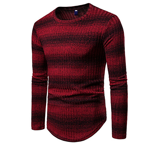 

Men's Streetwear Striped Color Block Pullover Long Sleeve Regular Sweater Cardigans Round Neck Wine Orange Light gray