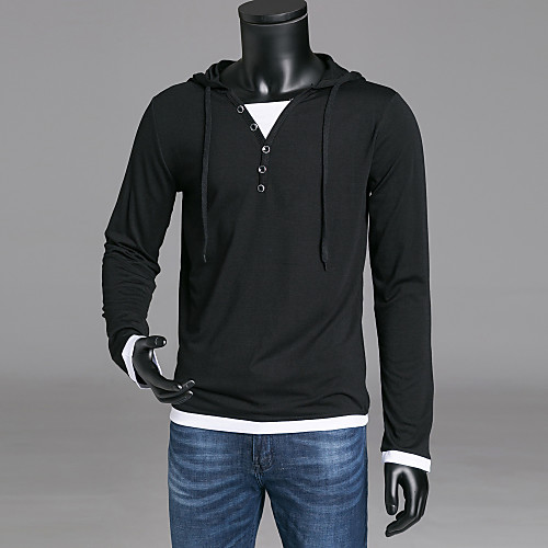 

Men's T shirt Color Block Long Sleeve Daily Tops White Black Light gray