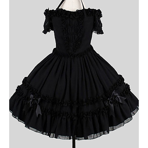 

Sweet Lolita Elegant Dress Women's Girls' Cotton Japanese Cosplay Costumes Plus Size Customized Black Ball Gown Solid Colored Butterfly Sleeve Short Sleeve Knee Length