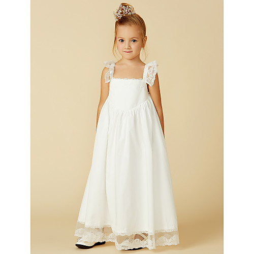 

A-Line Ankle Length Wedding / First Communion Flower Girl Dresses - Lace / Cotton Sleeveless Straps with Pleats