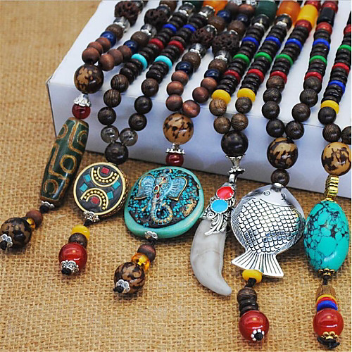 

Women's Pendant Necklace Vintage Necklace Necklace Long Beads Animal Faith Ladies European Ethnic Boho Resin Copper Alloy Dark Brown Dark Green Ancient Bronze 80 cm Necklace Jewelry 1pc For Daily