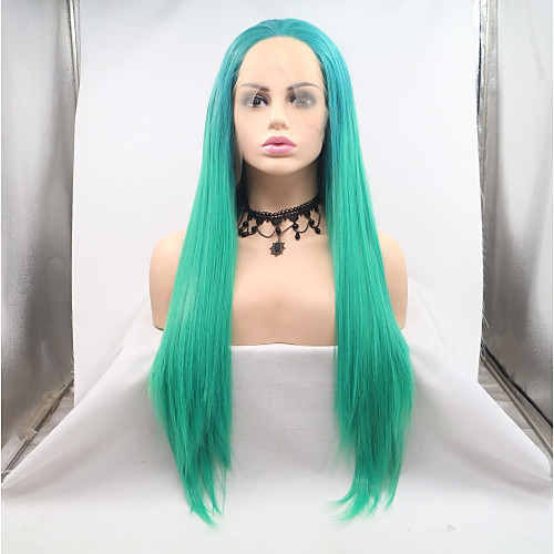 

Synthetic Lace Front Wig kinky Straight Minaj Layered Haircut Lace Front Wig Long Green Synthetic Hair 24 inch Women's Women Green Sylvia