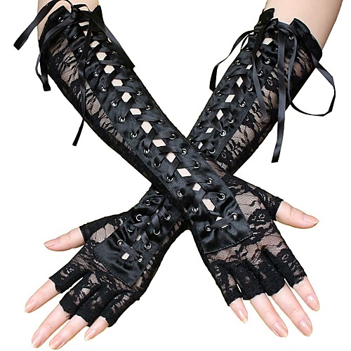 

Plague Doctor Steampunk Lace Up Roaring 20s Gloves Women's Lace Costume Head Jewelry Black Vintage Cosplay