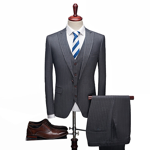 

Striped / Solid Colored Standard Fit Spandex / Polyster Suit - Peak Single Breasted One-button / Suits