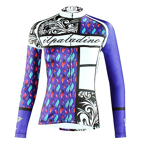 

ILPALADINO Women's Long Sleeve Cycling Jersey Winter Fleece Elastane Blue Floral Botanical Bike Top Mountain Bike MTB Road Bike Cycling Fleece Lining Breathable Quick Dry Sports Clothing Apparel