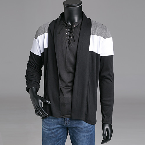 

Men's Color Block Cardigan Wool Long Sleeve Slim Regular Sweater Cardigans V Neck Fall Winter Black Navy Blue / Weekend