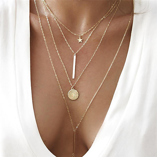 

Women's Chain Necklace Y Necklace Coin Bar Star Ladies Bohemian Fashion European Alloy Gold Triangle heart Moon Circle 40 cm Necklace Jewelry 1pc For Party / Evening Gift / Layered Necklace